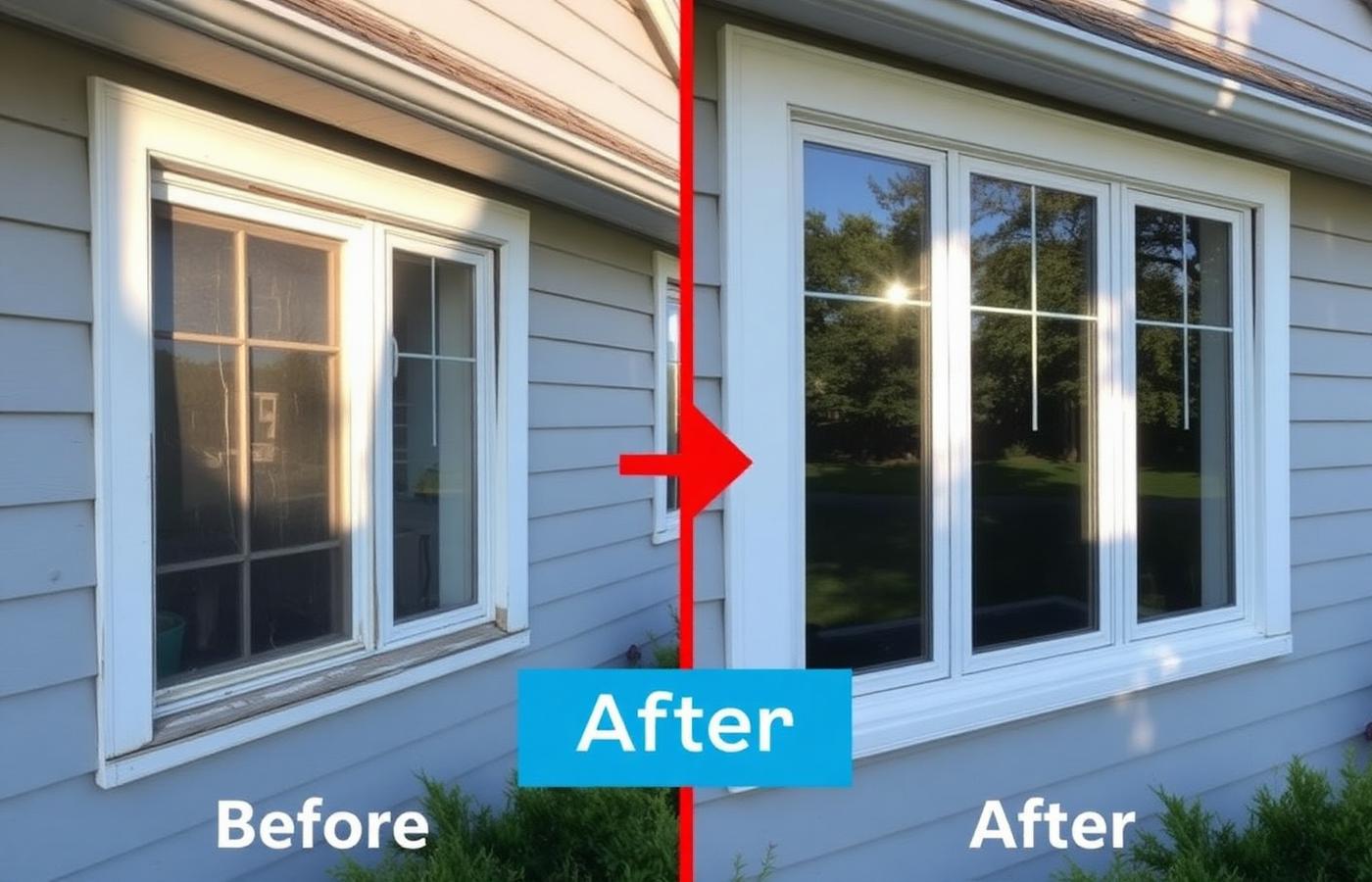 Before and after window installation comparison